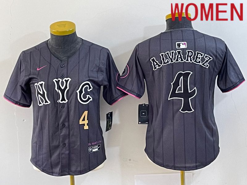 Women New York Mets #4 Alyarez Black City Edition 2024 Nike MLB Jersey style 3